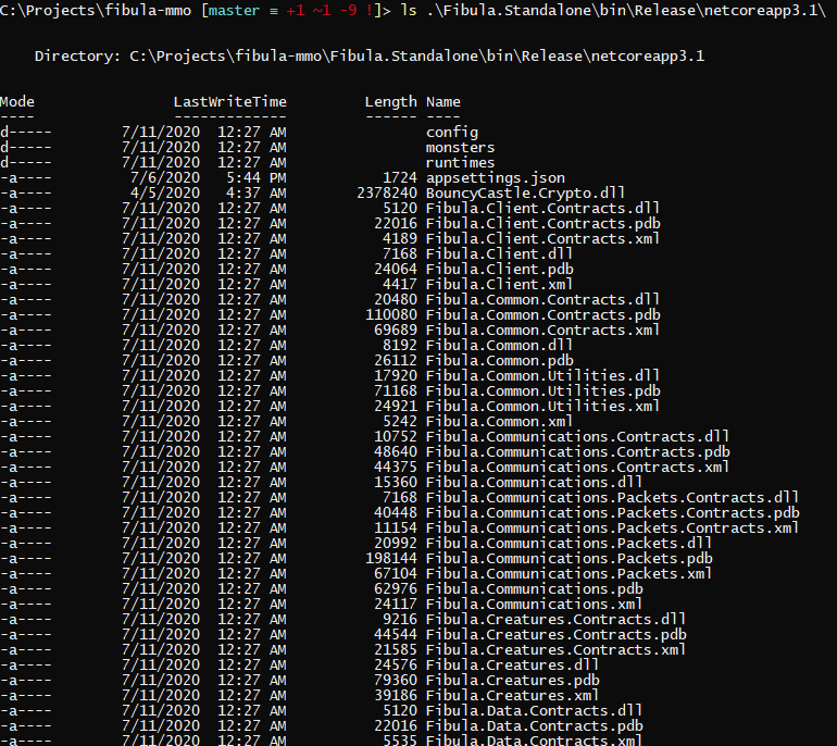 Image of Fibula.Standalone/bin/Release/netcoreapp3.1 folder contents